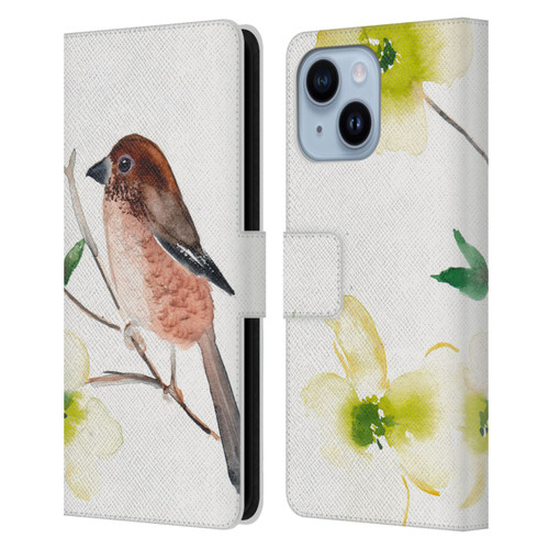 Mai Autumn Birds Dogwood Branch Leather Book Wallet Case Cover For Apple iPhone 14 Plus