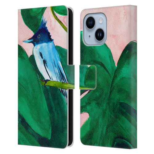 Mai Autumn Birds Monstera Plant Leather Book Wallet Case Cover For Apple iPhone 14 Plus
