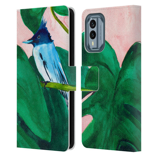 Mai Autumn Birds Monstera Plant Leather Book Wallet Case Cover For Nokia X30