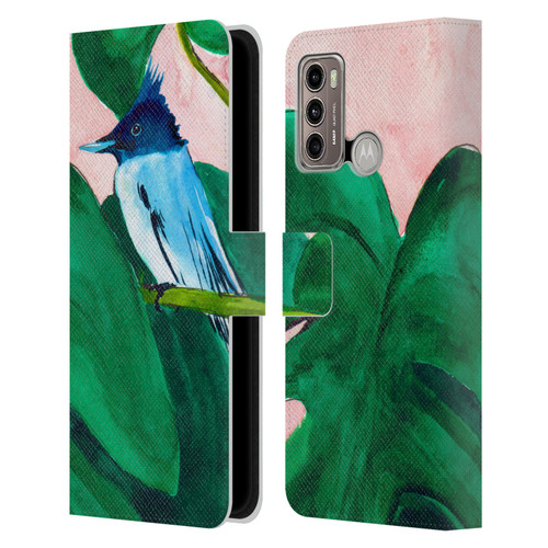 Mai Autumn Birds Monstera Plant Leather Book Wallet Case Cover For Motorola Moto G60 / Moto G40 Fusion