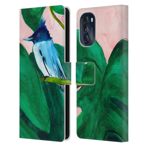 Mai Autumn Birds Monstera Plant Leather Book Wallet Case Cover For Motorola Moto G (2022)