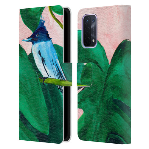 Mai Autumn Birds Monstera Plant Leather Book Wallet Case Cover For OPPO A54 5G