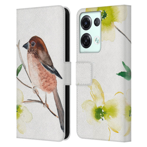 Mai Autumn Birds Dogwood Branch Leather Book Wallet Case Cover For OPPO Reno8 Pro