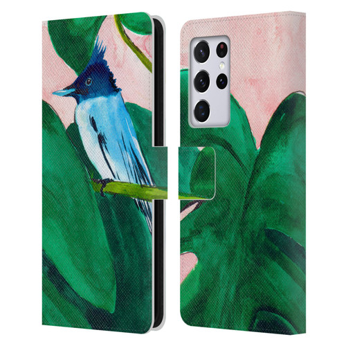 Mai Autumn Birds Monstera Plant Leather Book Wallet Case Cover For Samsung Galaxy S21 Ultra 5G