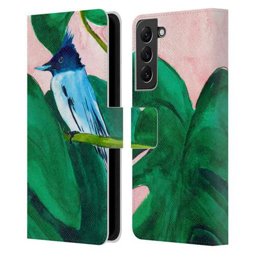 Mai Autumn Birds Monstera Plant Leather Book Wallet Case Cover For Samsung Galaxy S22+ 5G