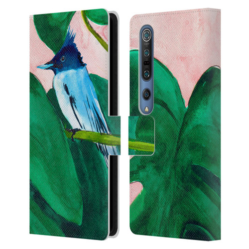 Mai Autumn Birds Monstera Plant Leather Book Wallet Case Cover For Xiaomi Mi 10 5G / Mi 10 Pro 5G
