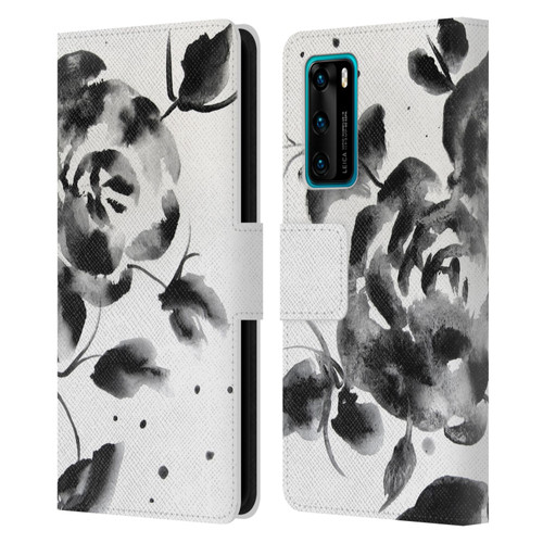 Mai Autumn Floral Blooms Black Beauty Leather Book Wallet Case Cover For Huawei P40 5G