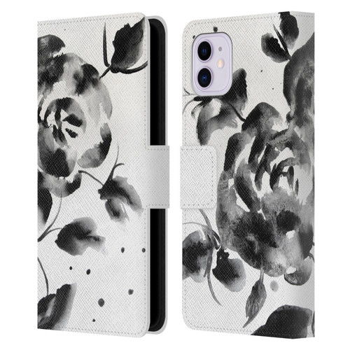 Mai Autumn Floral Blooms Black Beauty Leather Book Wallet Case Cover For Apple iPhone 11