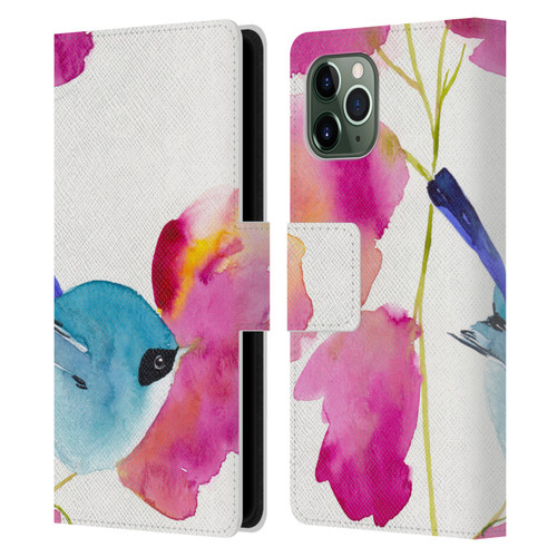 Mai Autumn Floral Blooms Blue Bird Leather Book Wallet Case Cover For Apple iPhone 11 Pro