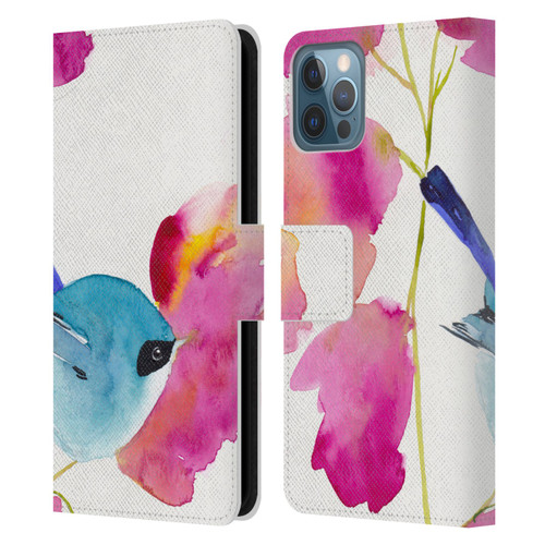 Mai Autumn Floral Blooms Blue Bird Leather Book Wallet Case Cover For Apple iPhone 12 / iPhone 12 Pro