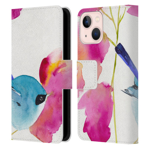 Mai Autumn Floral Blooms Blue Bird Leather Book Wallet Case Cover For Apple iPhone 13 Mini