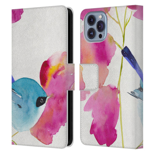 Mai Autumn Floral Blooms Blue Bird Leather Book Wallet Case Cover For Apple iPhone 14
