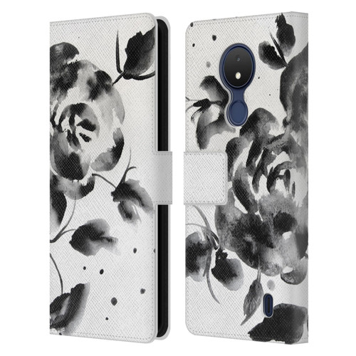 Mai Autumn Floral Blooms Black Beauty Leather Book Wallet Case Cover For Nokia C21