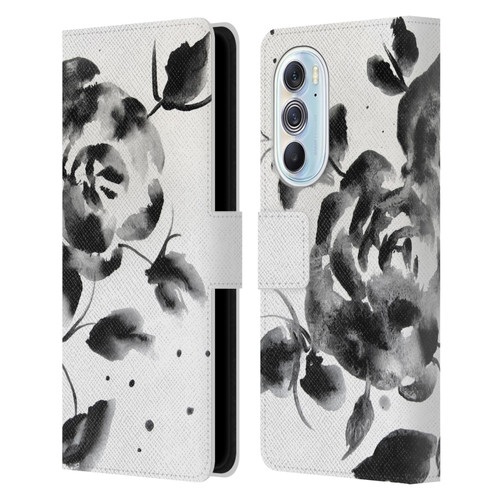 Mai Autumn Floral Blooms Black Beauty Leather Book Wallet Case Cover For Motorola Edge X30