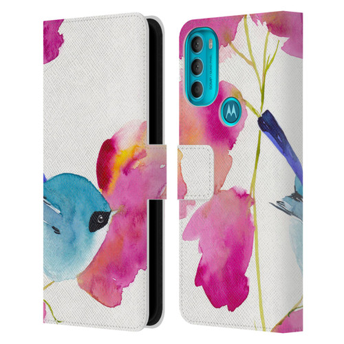 Mai Autumn Floral Blooms Blue Bird Leather Book Wallet Case Cover For Motorola Moto G71 5G