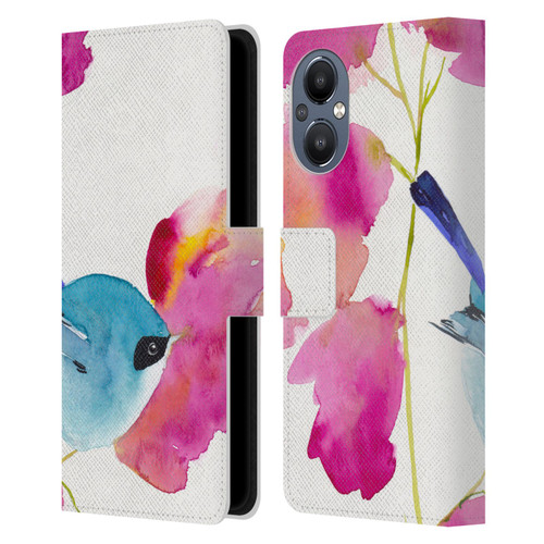 Mai Autumn Floral Blooms Blue Bird Leather Book Wallet Case Cover For OnePlus Nord N20 5G