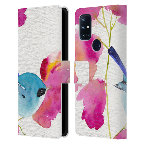 Mai Autumn Floral Blooms Blue Bird Leather Book Wallet Case Cover For OnePlus Nord N10 5G