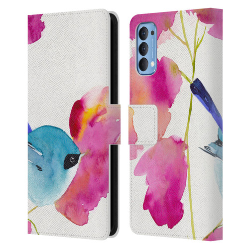 Mai Autumn Floral Blooms Blue Bird Leather Book Wallet Case Cover For OPPO Reno 4 5G