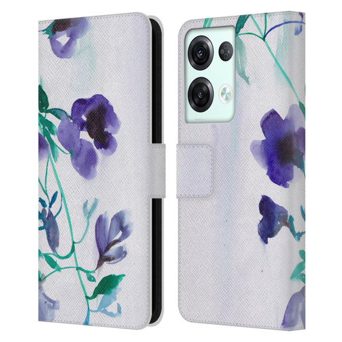 Mai Autumn Floral Blooms Moon Drops Leather Book Wallet Case Cover For OPPO Reno8 Pro