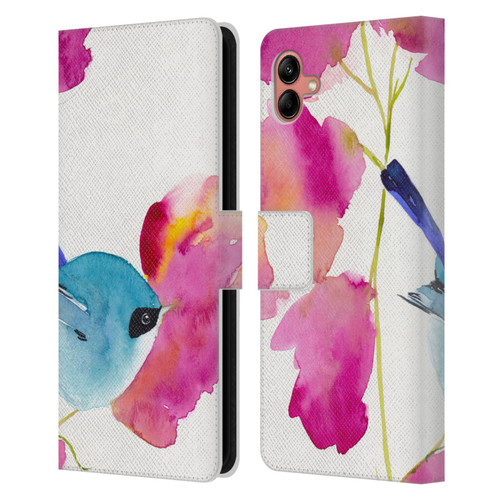 Mai Autumn Floral Blooms Blue Bird Leather Book Wallet Case Cover For Samsung Galaxy A04 (2022)