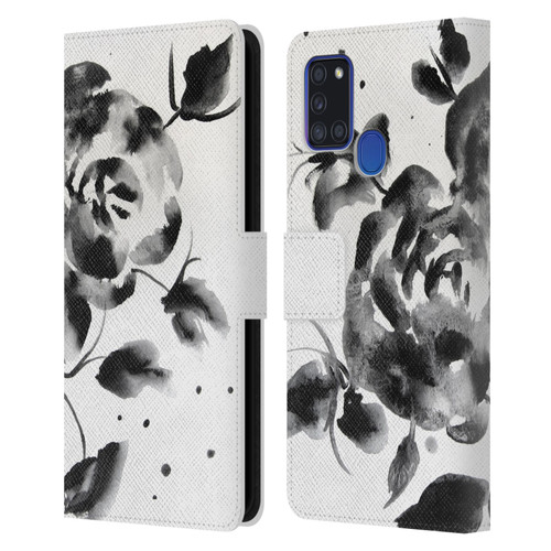 Mai Autumn Floral Blooms Black Beauty Leather Book Wallet Case Cover For Samsung Galaxy A21s (2020)