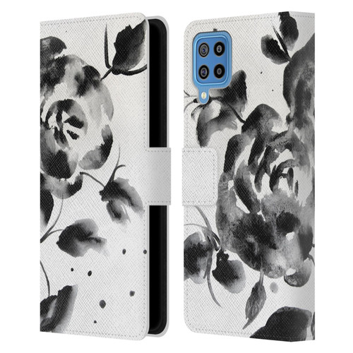 Mai Autumn Floral Blooms Black Beauty Leather Book Wallet Case Cover For Samsung Galaxy F22 (2021)