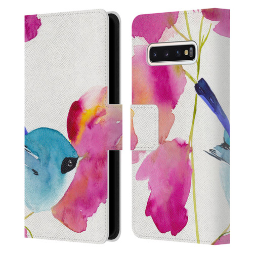 Mai Autumn Floral Blooms Blue Bird Leather Book Wallet Case Cover For Samsung Galaxy S10