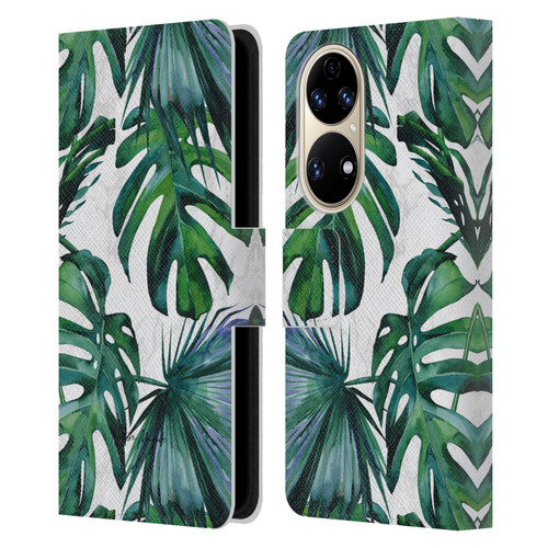 Nature Magick Tropical Palm Leaves On Marble Green Tropics Leather Book Wallet Case Cover For Huawei P50