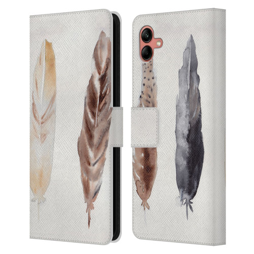 Mai Autumn Feathers Pattern Leather Book Wallet Case Cover For Samsung Galaxy A04 (2022)