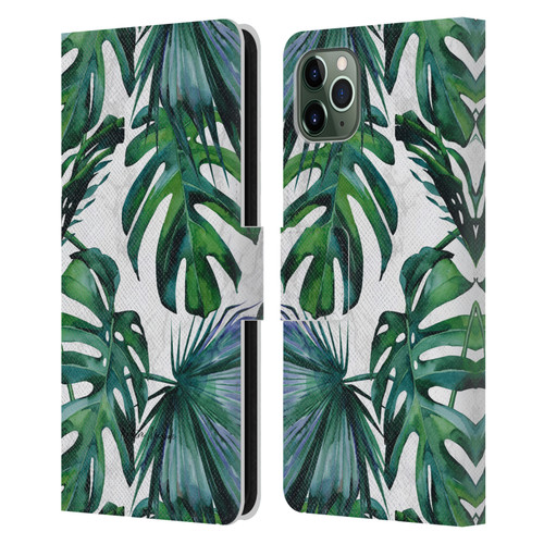 Nature Magick Tropical Palm Leaves On Marble Green Tropics Leather Book Wallet Case Cover For Apple iPhone 11 Pro Max