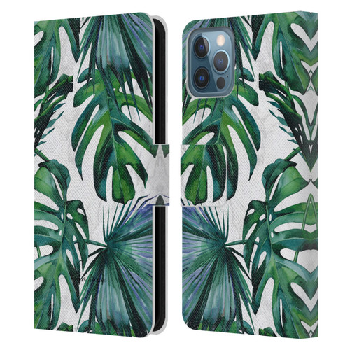 Nature Magick Tropical Palm Leaves On Marble Green Tropics Leather Book Wallet Case Cover For Apple iPhone 12 / iPhone 12 Pro