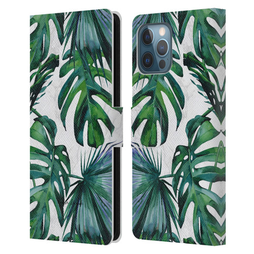 Nature Magick Tropical Palm Leaves On Marble Green Tropics Leather Book Wallet Case Cover For Apple iPhone 12 Pro Max