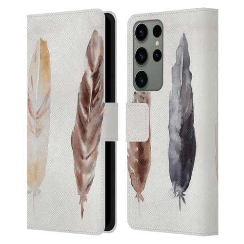 Mai Autumn Feathers Pattern Leather Book Wallet Case Cover For Samsung Galaxy S23 Ultra 5G