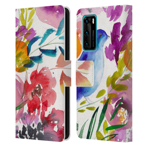 Mai Autumn Floral Garden Bluebird Leather Book Wallet Case Cover For Huawei P40 5G