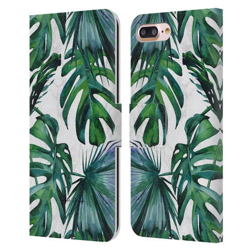 Nature Magick Tropical Palm Leaves On Marble Green Tropics Leather Book Wallet Case Cover For Apple iPhone 7 Plus / iPhone 8 Plus