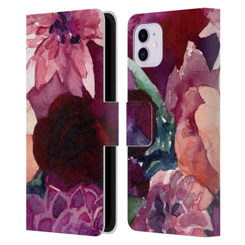 Mai Autumn Floral Garden Dahlias Leather Book Wallet Case Cover For Apple iPhone 11