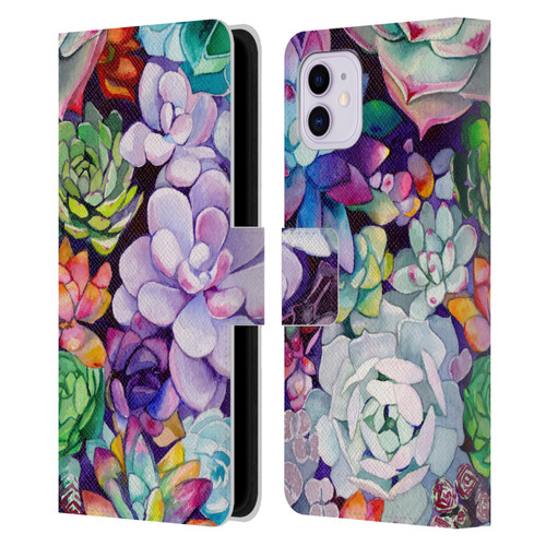 Mai Autumn Floral Garden Succulent Leather Book Wallet Case Cover For Apple iPhone 11