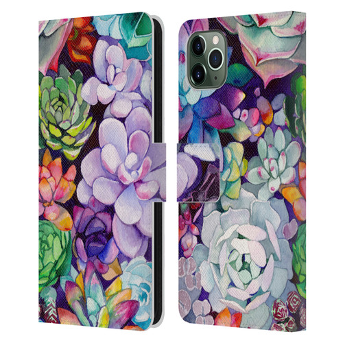 Mai Autumn Floral Garden Succulent Leather Book Wallet Case Cover For Apple iPhone 11 Pro Max