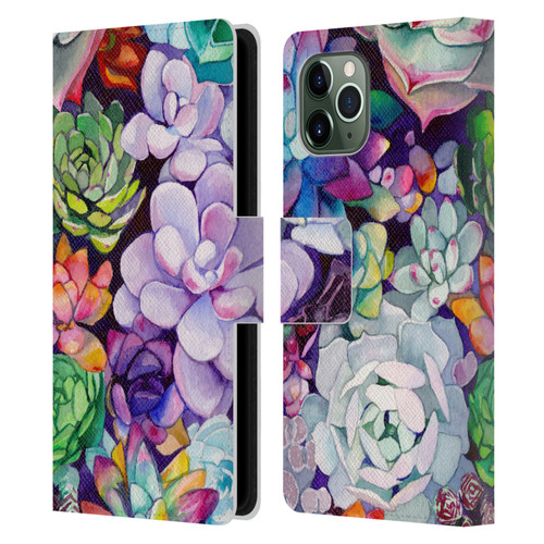 Mai Autumn Floral Garden Succulent Leather Book Wallet Case Cover For Apple iPhone 11 Pro