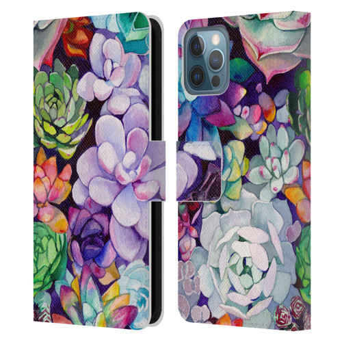 Mai Autumn Floral Garden Succulent Leather Book Wallet Case Cover For Apple iPhone 12 / iPhone 12 Pro