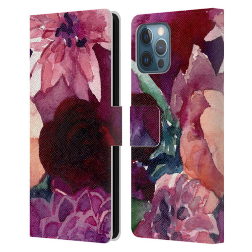 Mai Autumn Floral Garden Dahlias Leather Book Wallet Case Cover For Apple iPhone 12 Pro Max