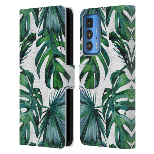 Nature Magick Tropical Palm Leaves On Marble Green Tropics Leather Book Wallet Case Cover For Motorola Edge 20 Pro