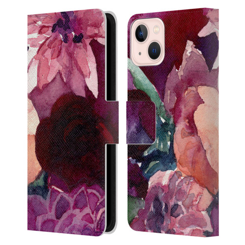 Mai Autumn Floral Garden Dahlias Leather Book Wallet Case Cover For Apple iPhone 13