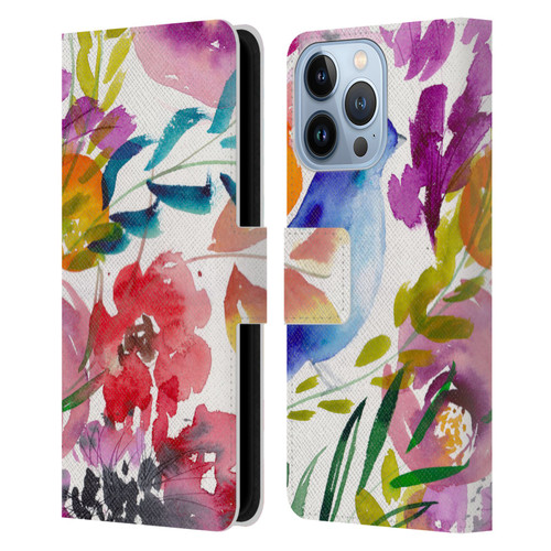 Mai Autumn Floral Garden Bluebird Leather Book Wallet Case Cover For Apple iPhone 13 Pro