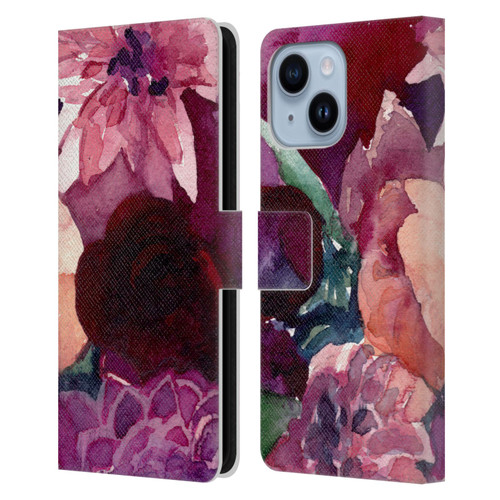 Mai Autumn Floral Garden Dahlias Leather Book Wallet Case Cover For Apple iPhone 14 Plus