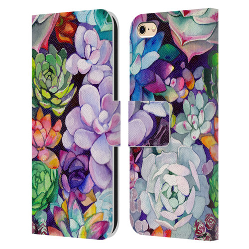 Mai Autumn Floral Garden Succulent Leather Book Wallet Case Cover For Apple iPhone 6 / iPhone 6s