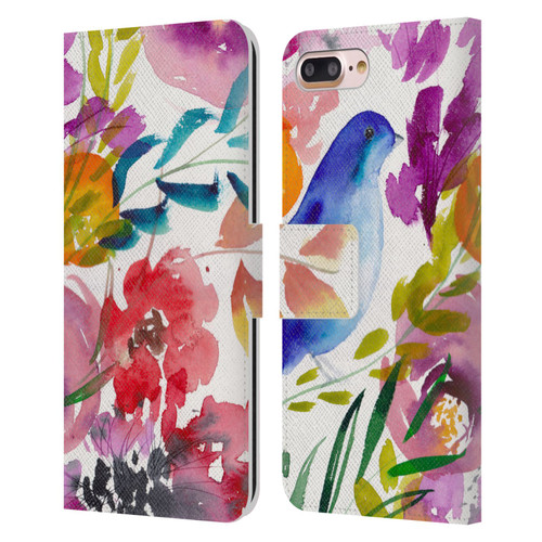 Mai Autumn Floral Garden Bluebird Leather Book Wallet Case Cover For Apple iPhone 7 Plus / iPhone 8 Plus
