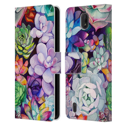 Mai Autumn Floral Garden Succulent Leather Book Wallet Case Cover For Nokia C01 Plus/C1 2nd Edition