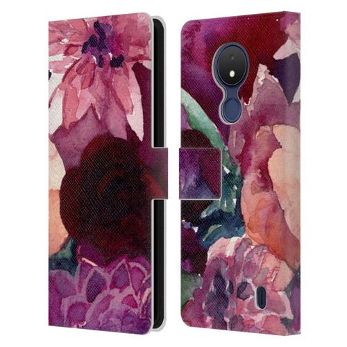 Mai Autumn Floral Garden Dahlias Leather Book Wallet Case Cover For Nokia C21