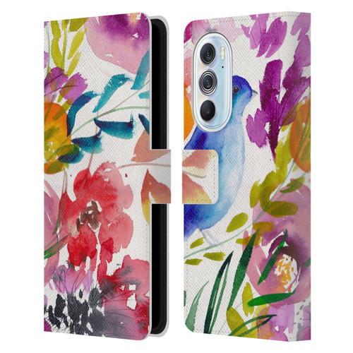 Mai Autumn Floral Garden Bluebird Leather Book Wallet Case Cover For Motorola Edge X30